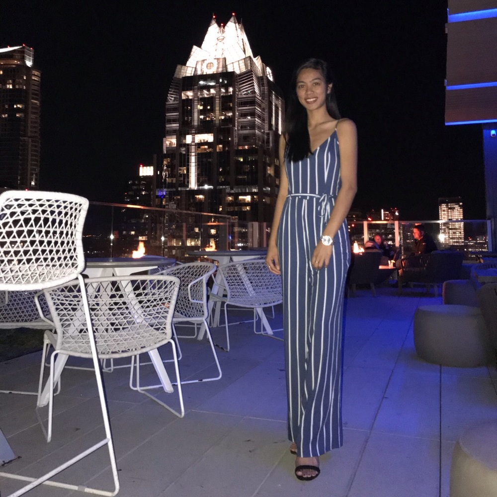 Forever 21 Navy/White Striped Cami Jumpsuit